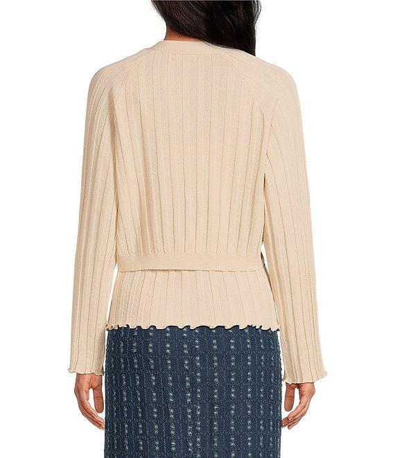 Skies Are Blue Ribbed Knit V Neck Long Sleeve Bolero Twofer Top Product Image