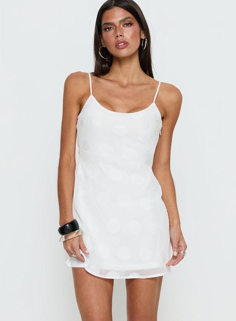 Lissie Scoop Mini Dress White Polka Dot Product Image