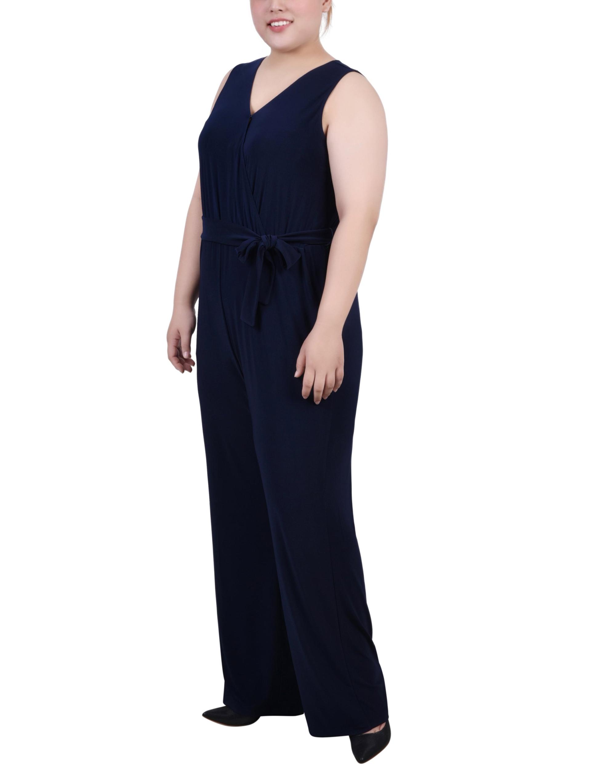 Navy Sleeveless Belted Jumpsuit - Plus Product Image