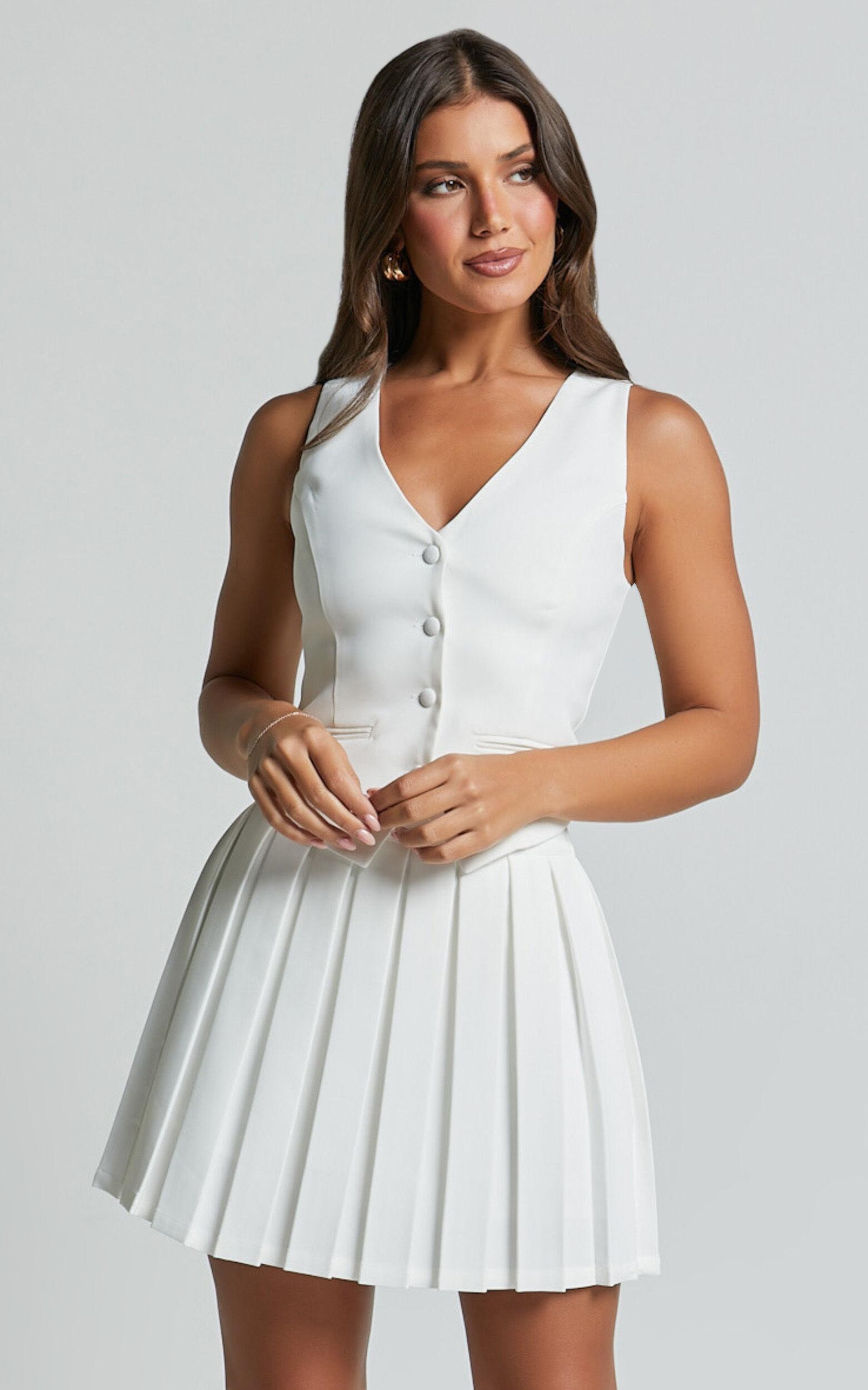 Harlee Vest - Fitted V Neck Tailored Vest Top in White Product Image