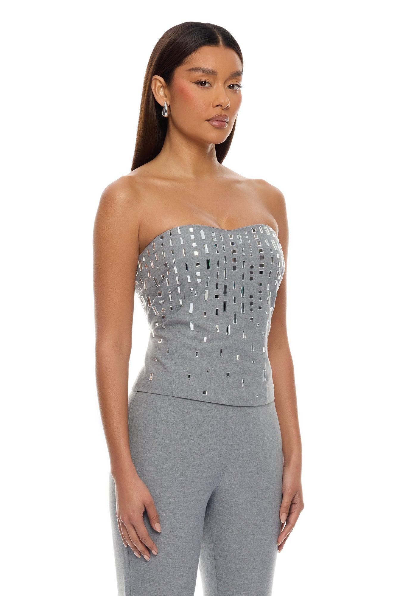 Standout Moment Rhinestone Pant Set - Grey Female Product Image