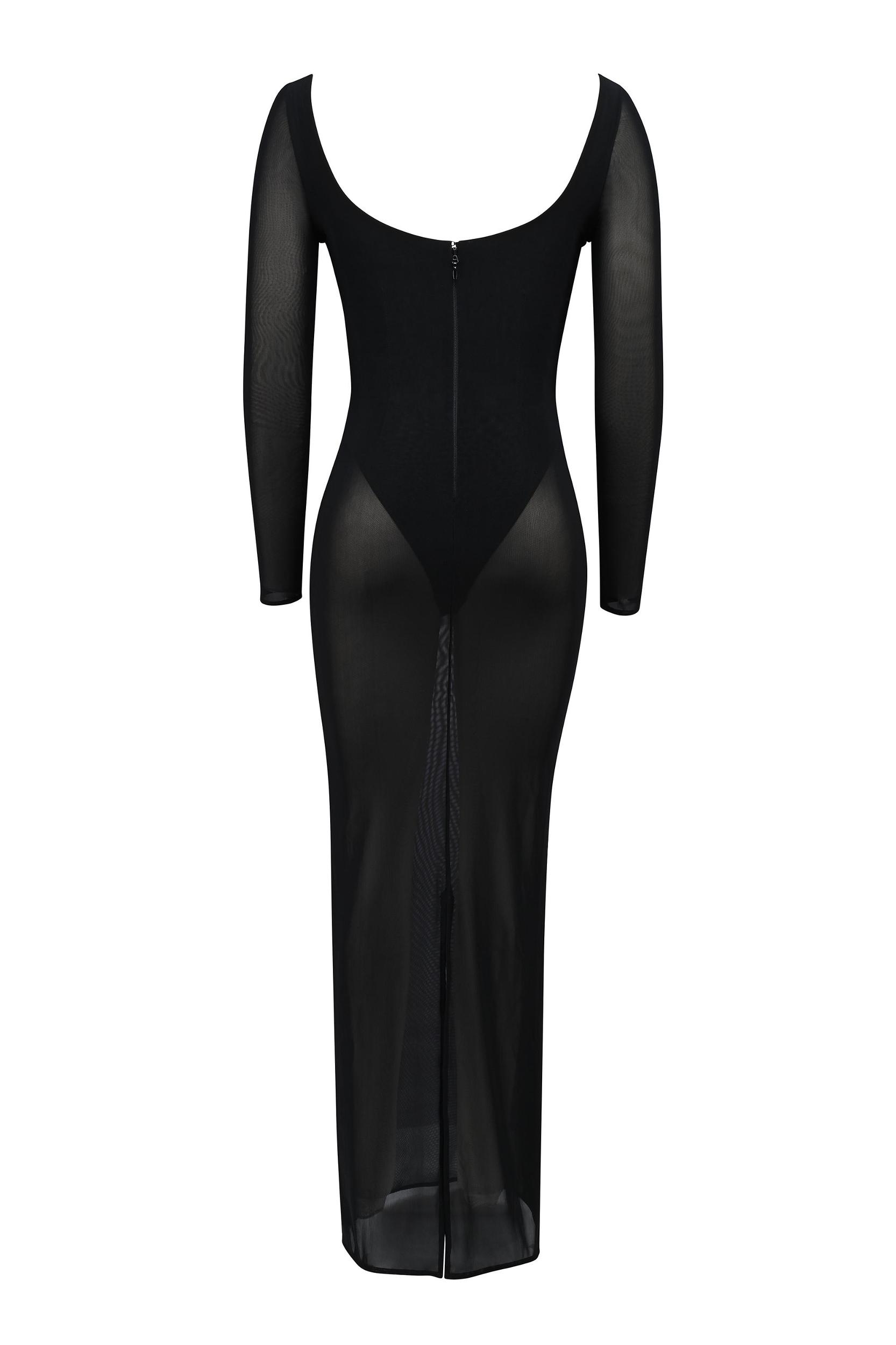 Everly  black mesh maxi dress with bodysuit Product Image