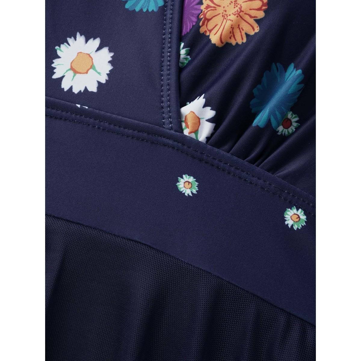 Plus Size Overlap Collar Floral Patchwork Mesh Swim Dress Women's Swimwear Indigo Beach Bodycon Overlap Collar High stretch Curve Swim Dresses BloomChic 28/5X Product Image