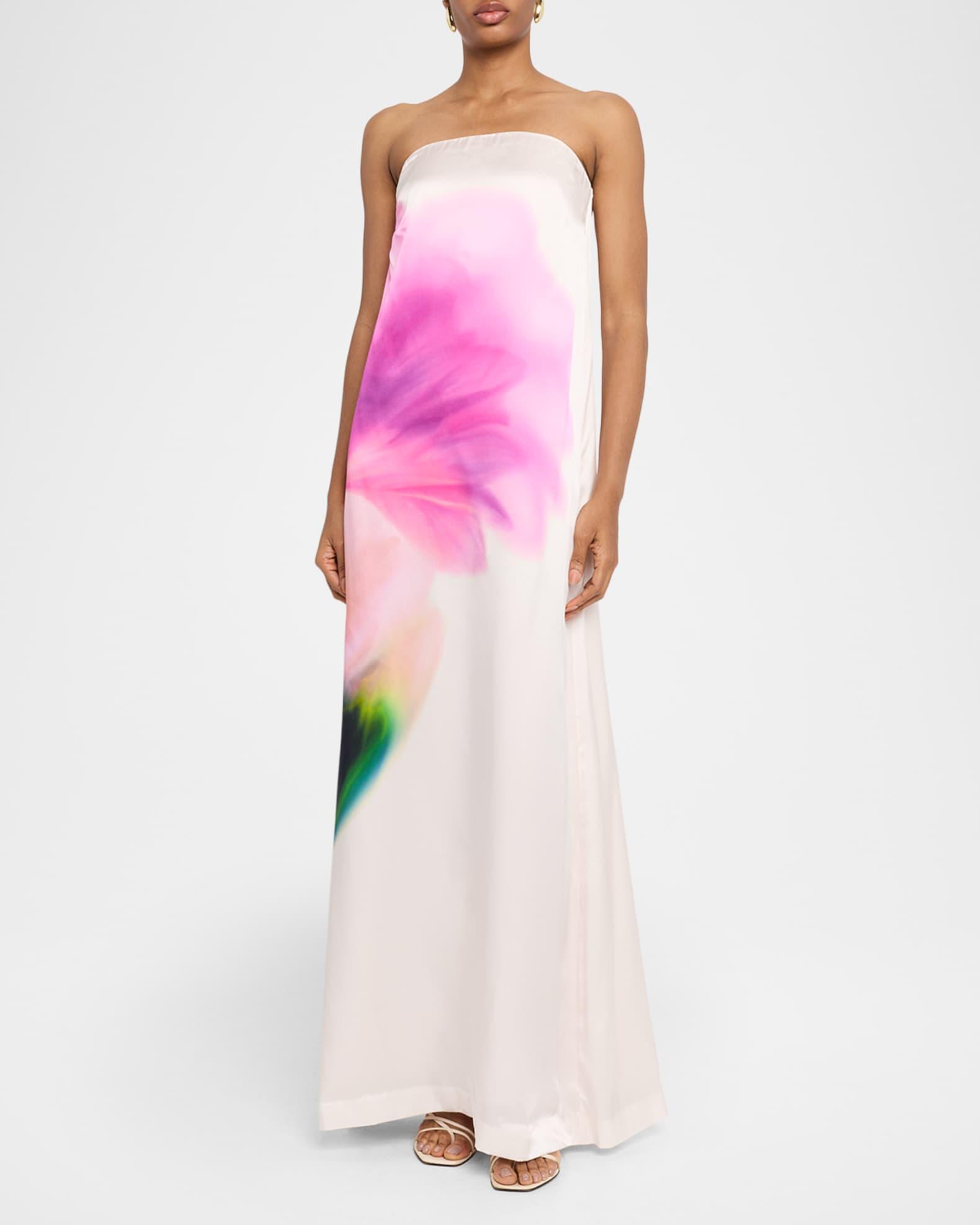 Dahlia Blossom Strapless Silk Maxi Dress Product Image