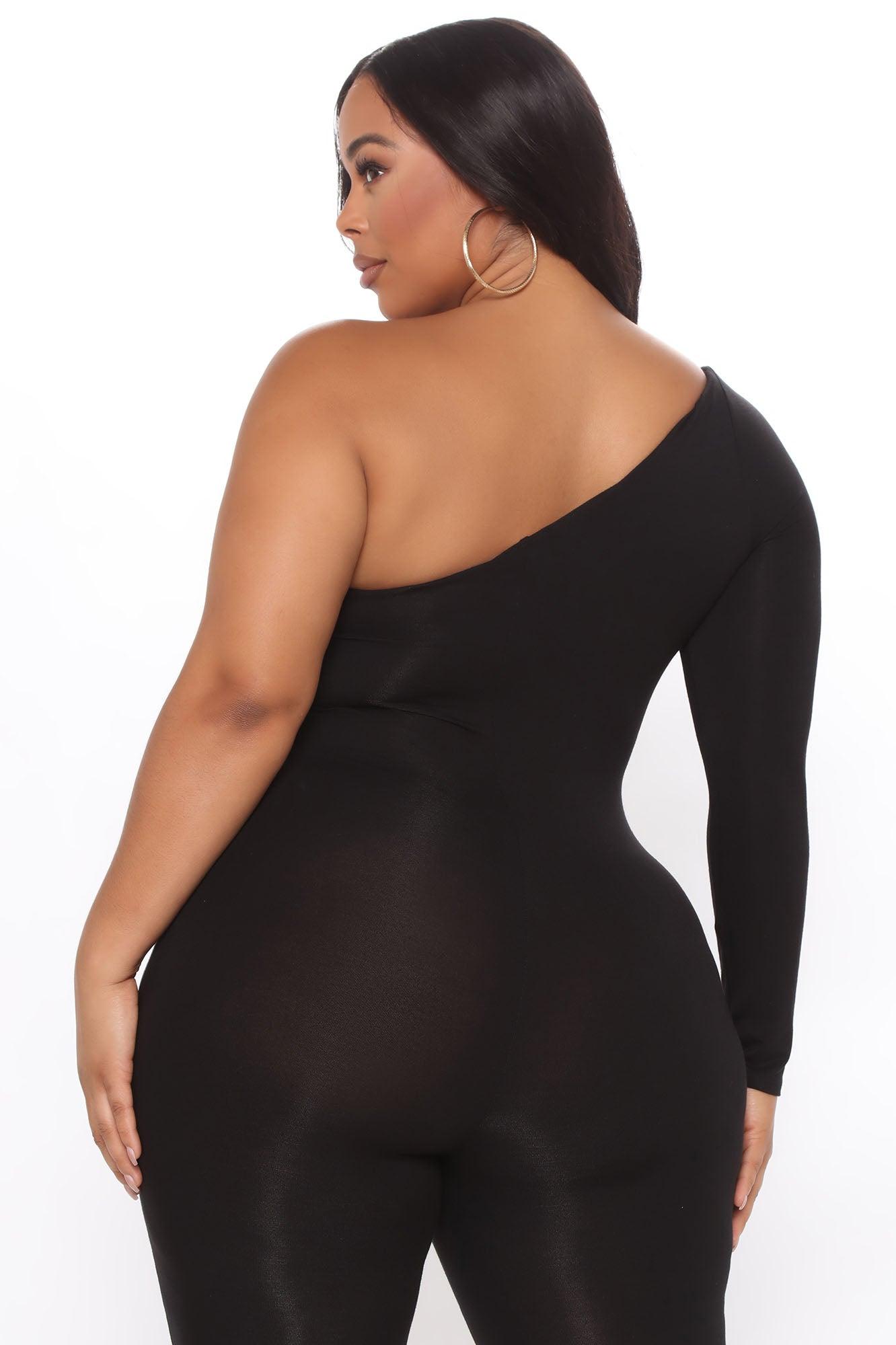 Nova Season Long Sleeve One Shoulder Jumpsuit - Black Product Image