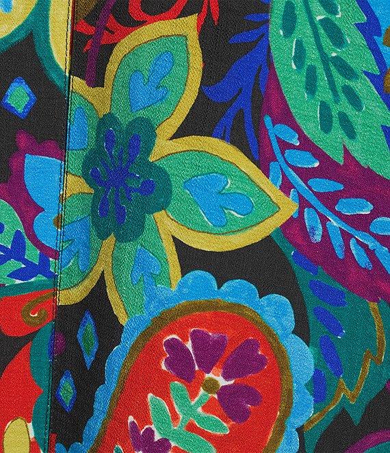 Ali Miles Plus Size Woven Paisley Floral Multi Print Collared V-Neck 3/4 Sleeve Tunic Product Image