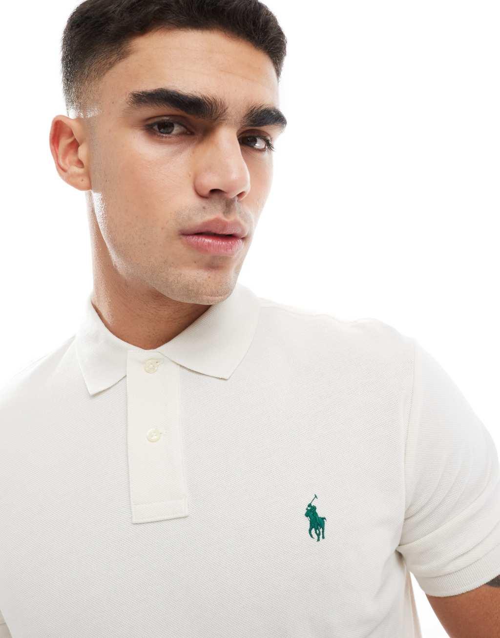 Polo Ralph Lauren icon logo slim fit pique polo in cream Product Image