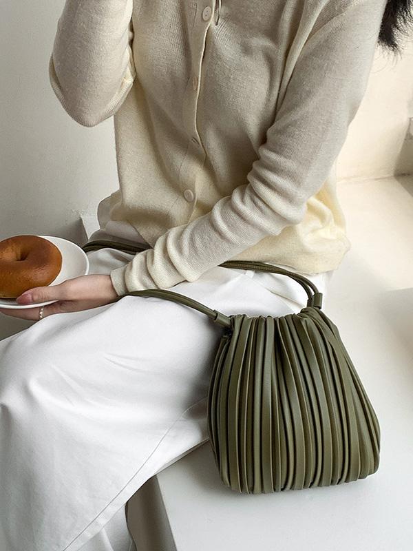 Drawstring Pleated Split-Joint Crossbody Bags Product Image