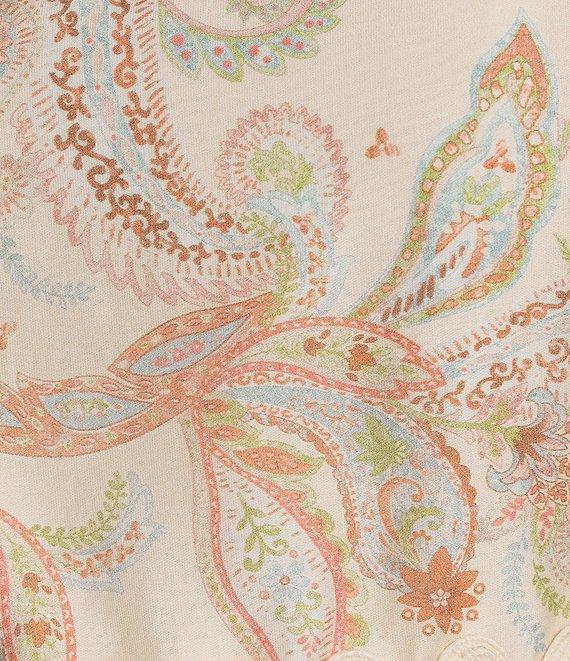 Skies Are Blue Paisley Print Square Neck Short Puff Sleeve Crop Top Product Image