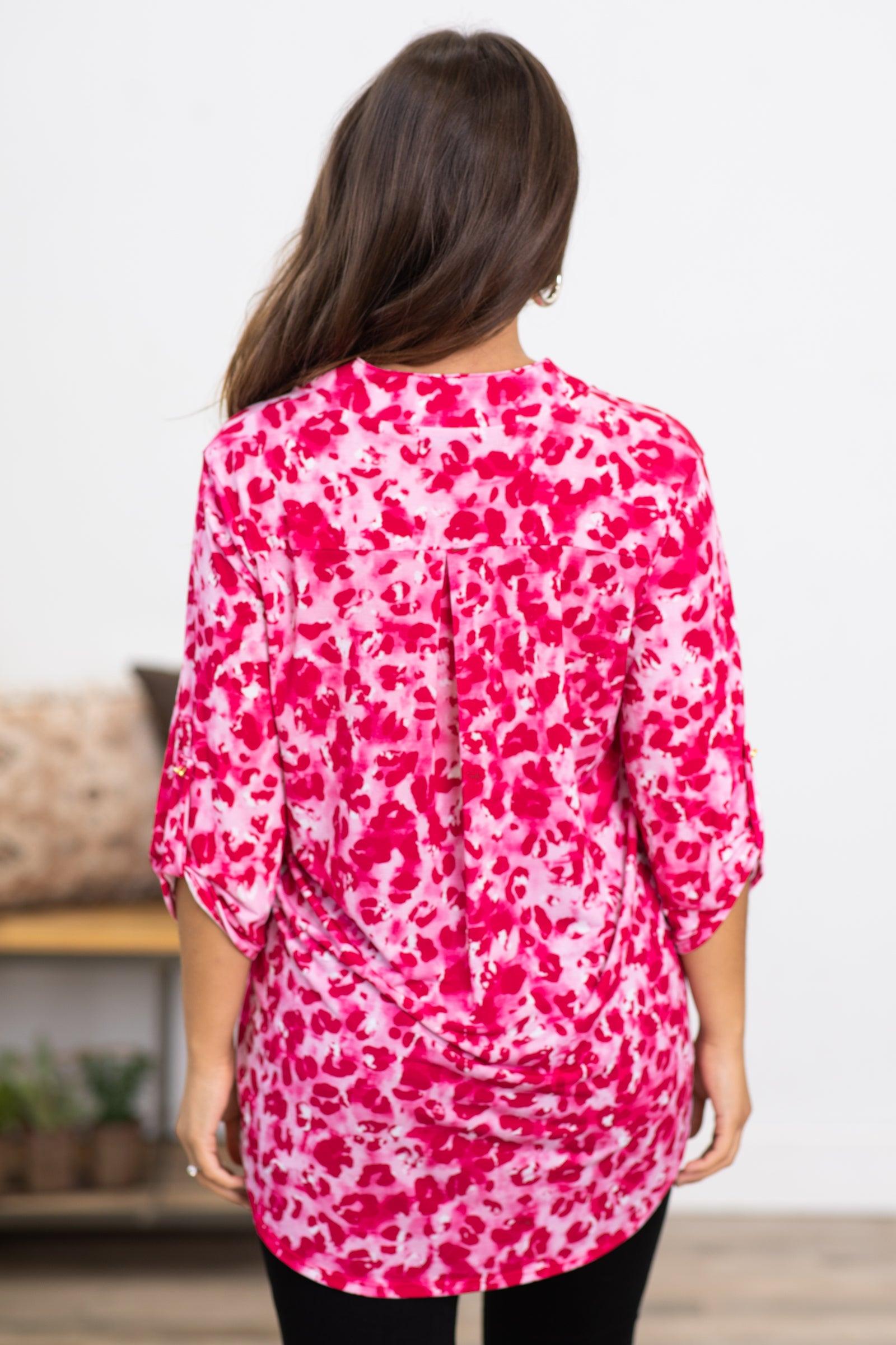 Hot Pink Animal Print Notch Neck Top Product Image