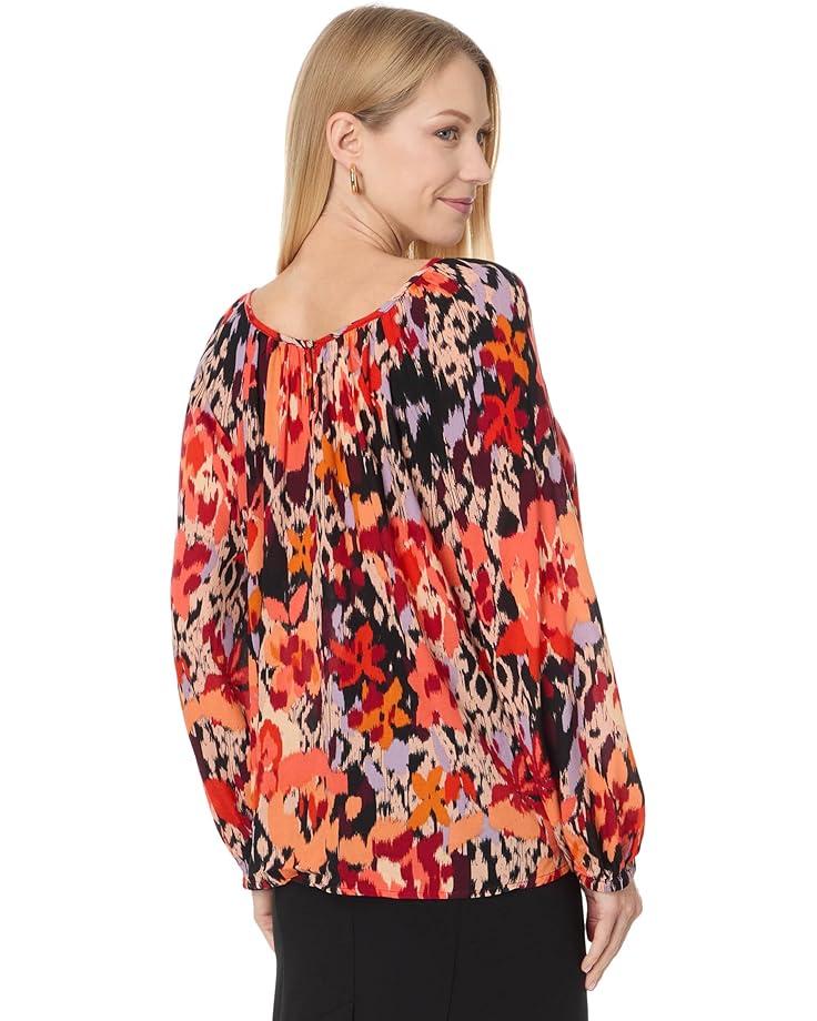 Ruffle Cuff Embroidered Crew Neck Top Product Image
