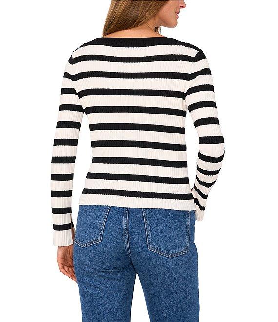 Vince Camuto Striped Ribbed Knit Boat Neck Long Sleeve Top Product Image