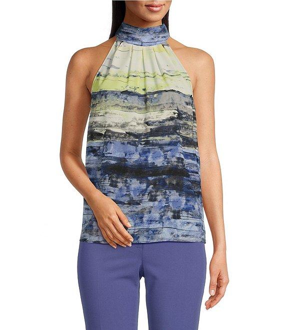 Calvin Klein Printed Georgette Halter Neck Sleeveless Blouse Product Image