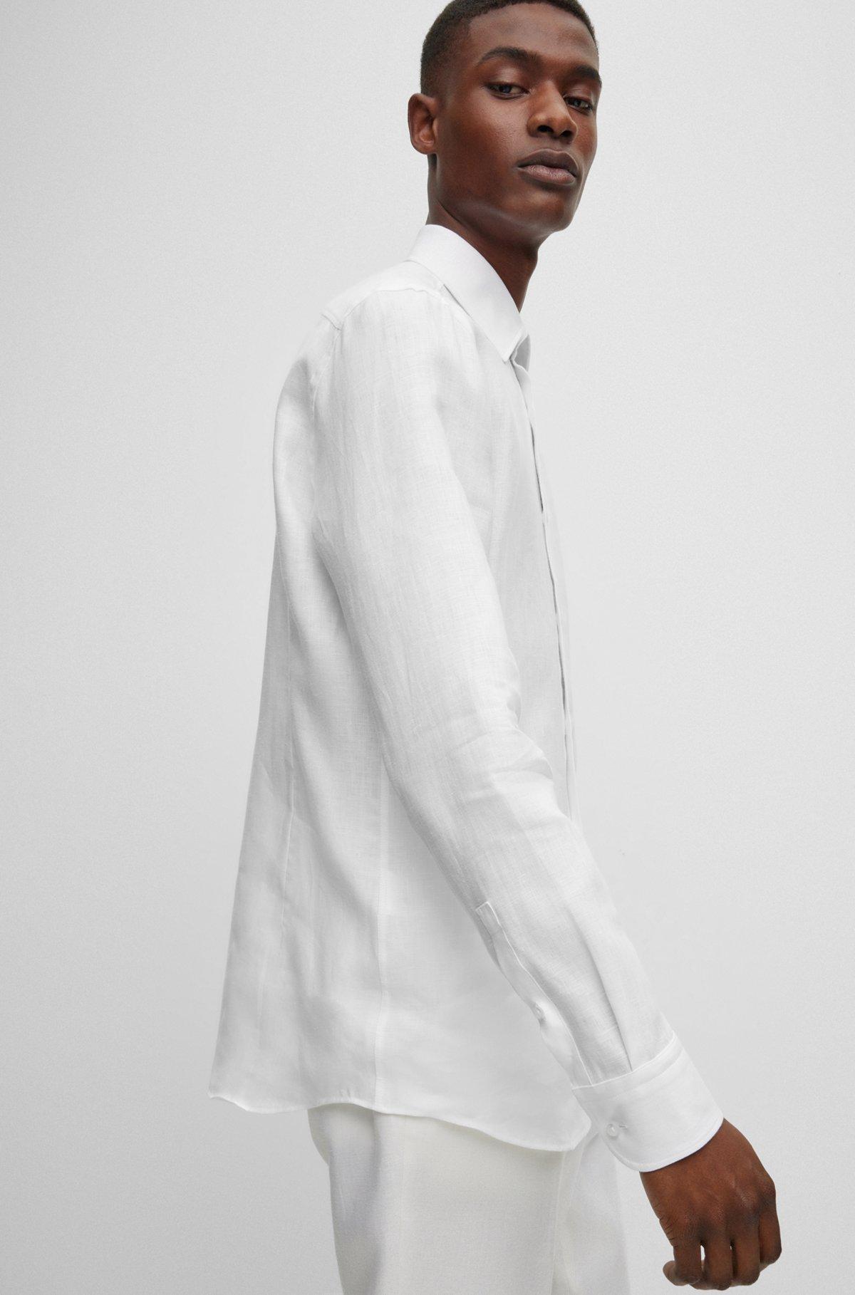 BOSS - Slim-fit shirt in Italian-made linen - White Product Image