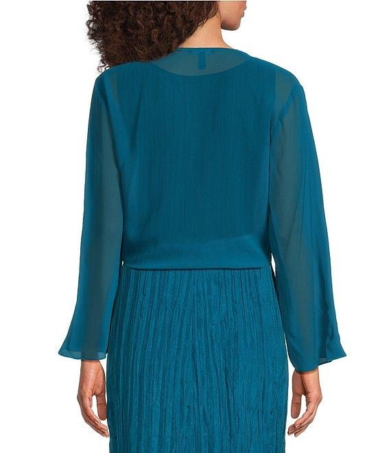 Eileen Fisher Sheer Silk Georgette Tie Front Bracelet Sleeve Cardigan Product Image
