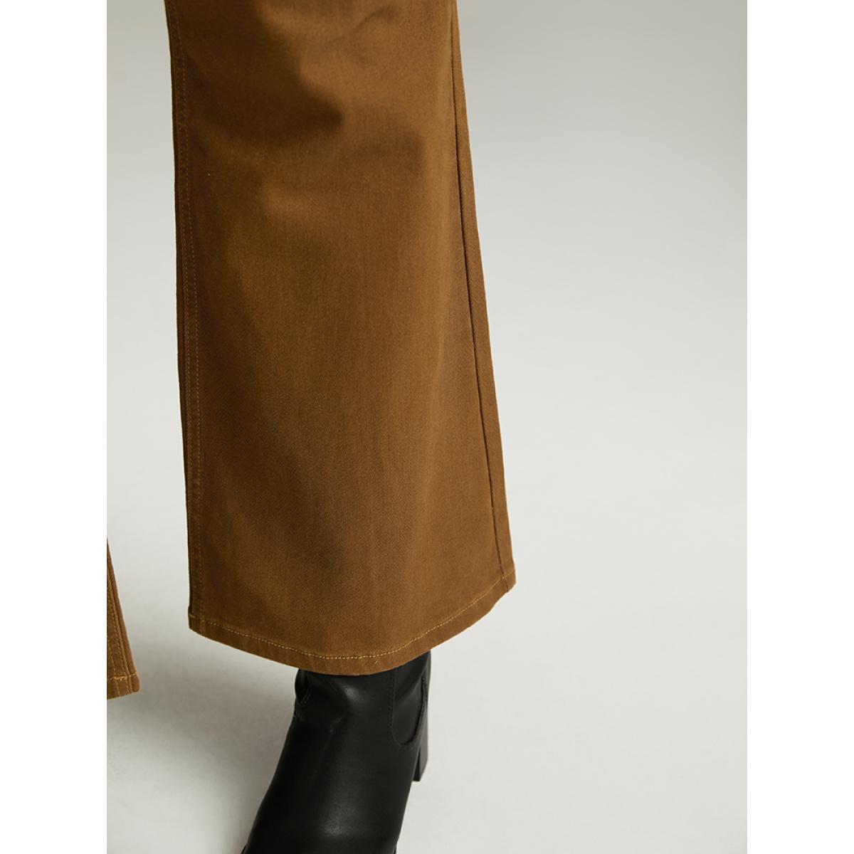 Plus Size Cotton Plain Color Wash Bootcut Jeans Women Bronze Casual Plain Plain High stretch Pocket Jeans BloomChic 20/2X Product Image