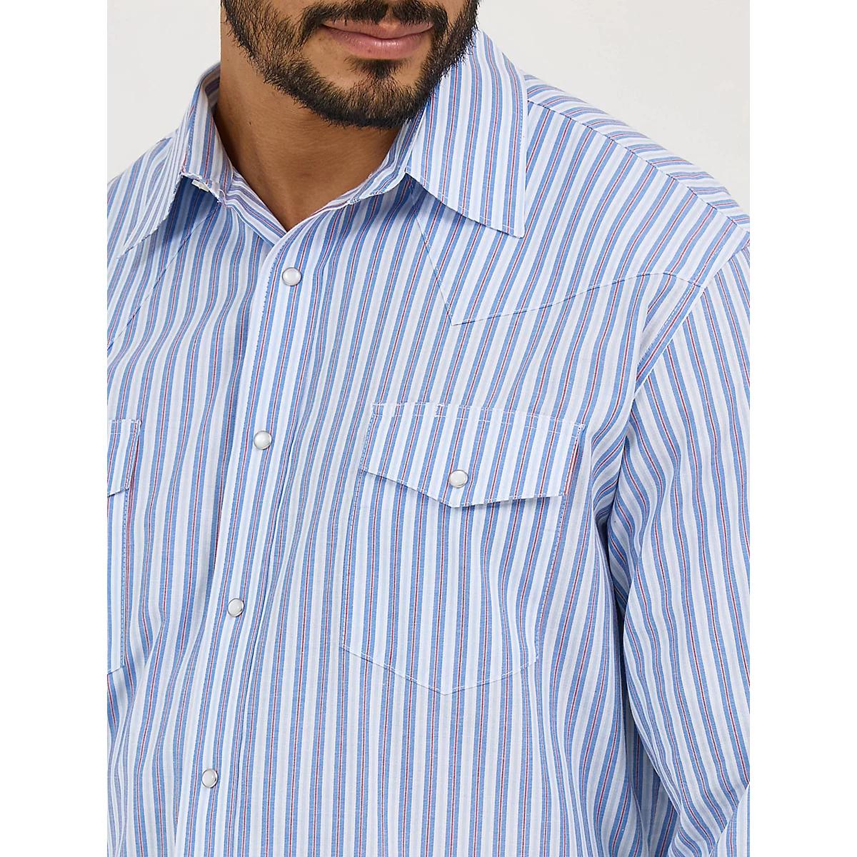Men's Wrinkle Resist Long Sleeve Western Snap Stripe Shirt in Bold Blues Product Image