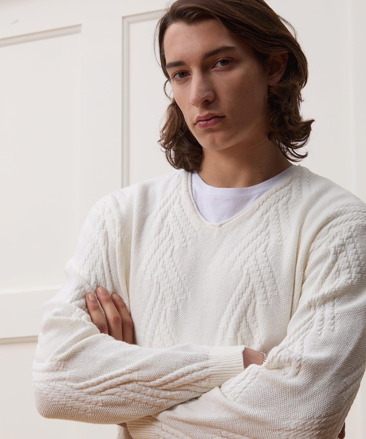 Cotton V-Neck Fisherman Sweater Product Image