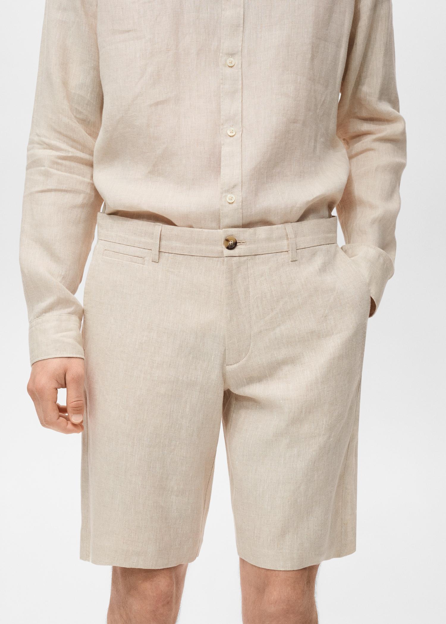 Slim-fit 100% linen bermuda shorts - Men | MANGO USA Product Image