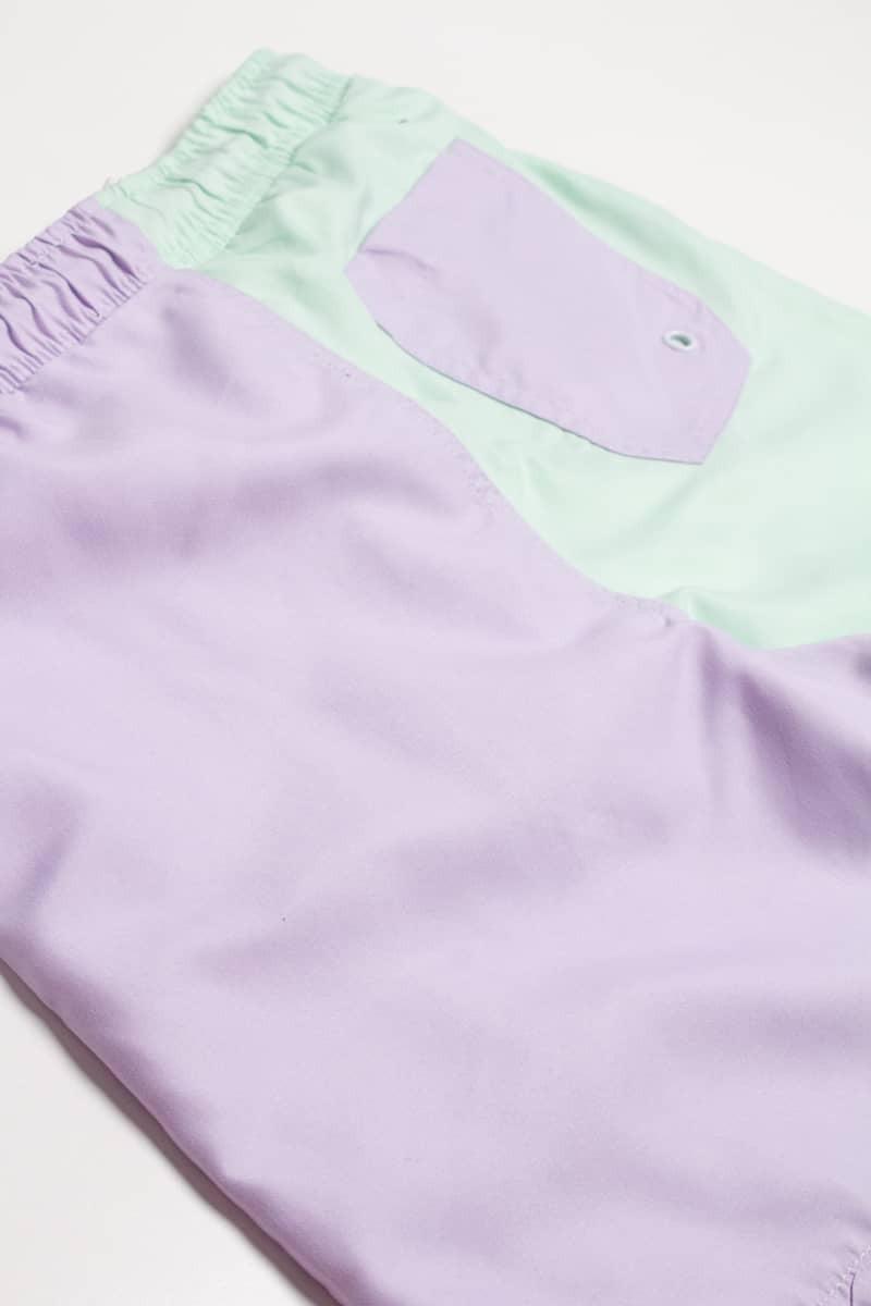 Pastel Purple & Mint Color Blocked Swim Shorts Product Image