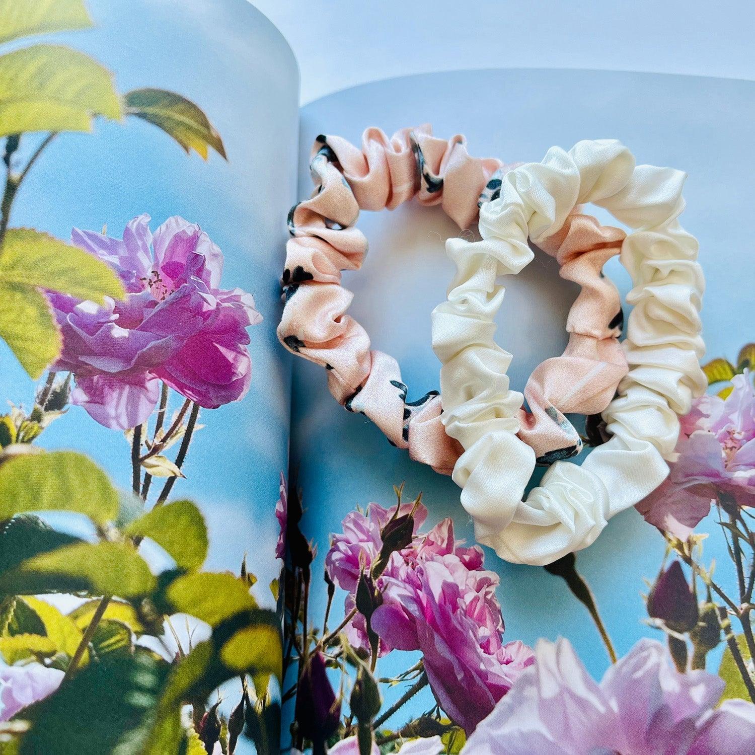 Set of 10 Mulberry Silk Mini Scrunchie Mystery Bag | Zero Waste Scrunchies | Solid and Print | 0.8 inch | 16 - 32 Momme Product Image