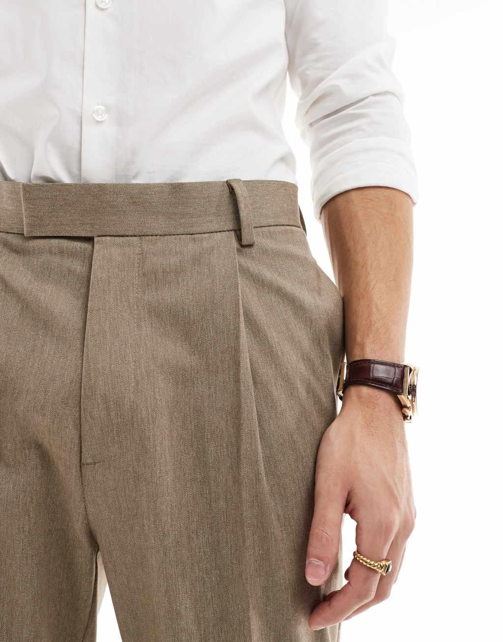 ASOS DESIGN tapered fit premium dress pants in heathered stone Product Image