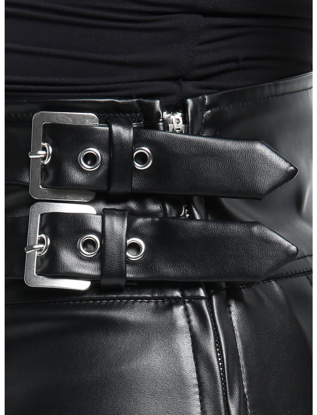 Black Faux Leather Pleated Mini Skirt Product Image