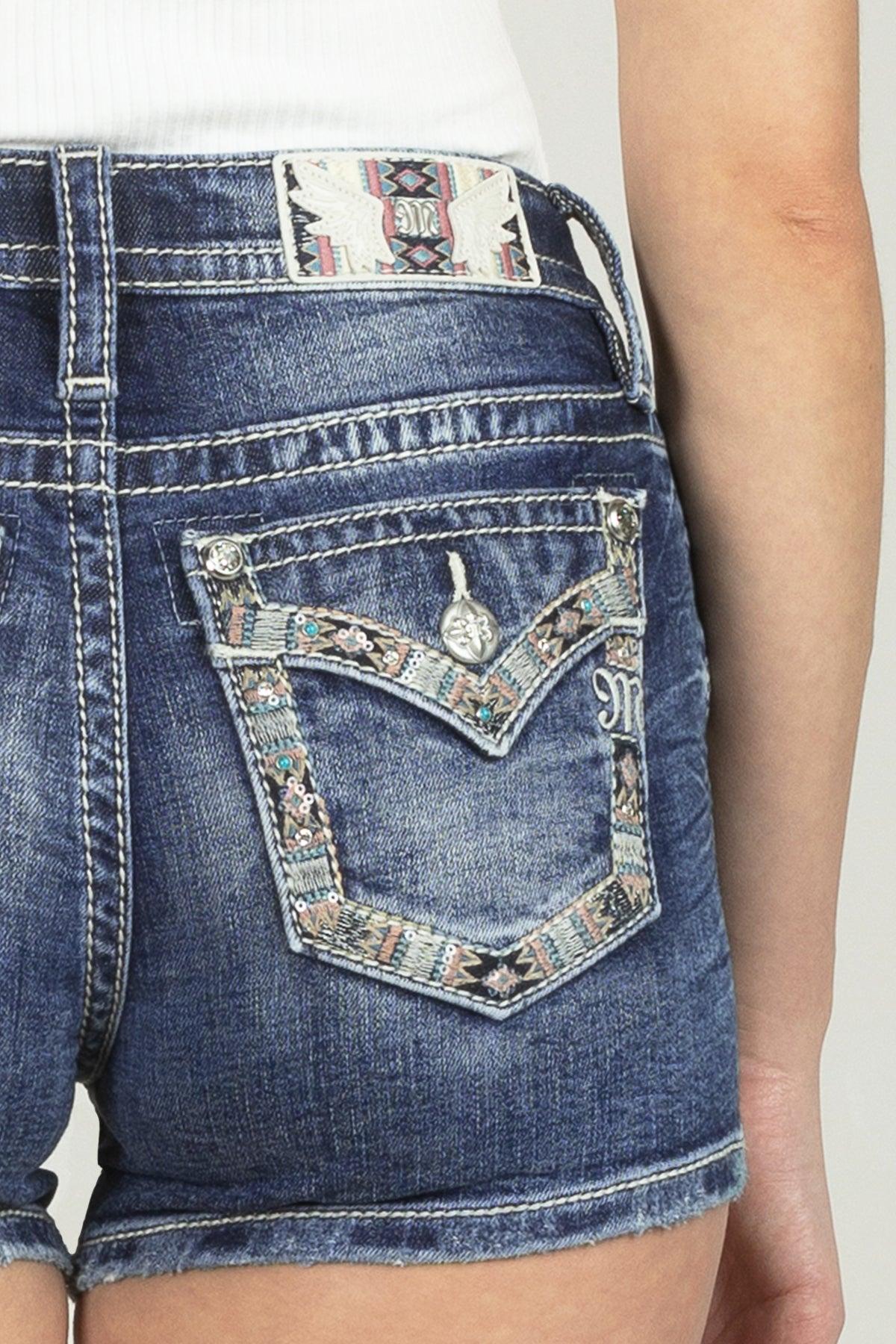 Aztec Border Denim Shorts Product Image