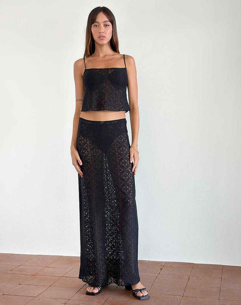 Layla Maxi Skirt in Clover Lace Black Female Product Image