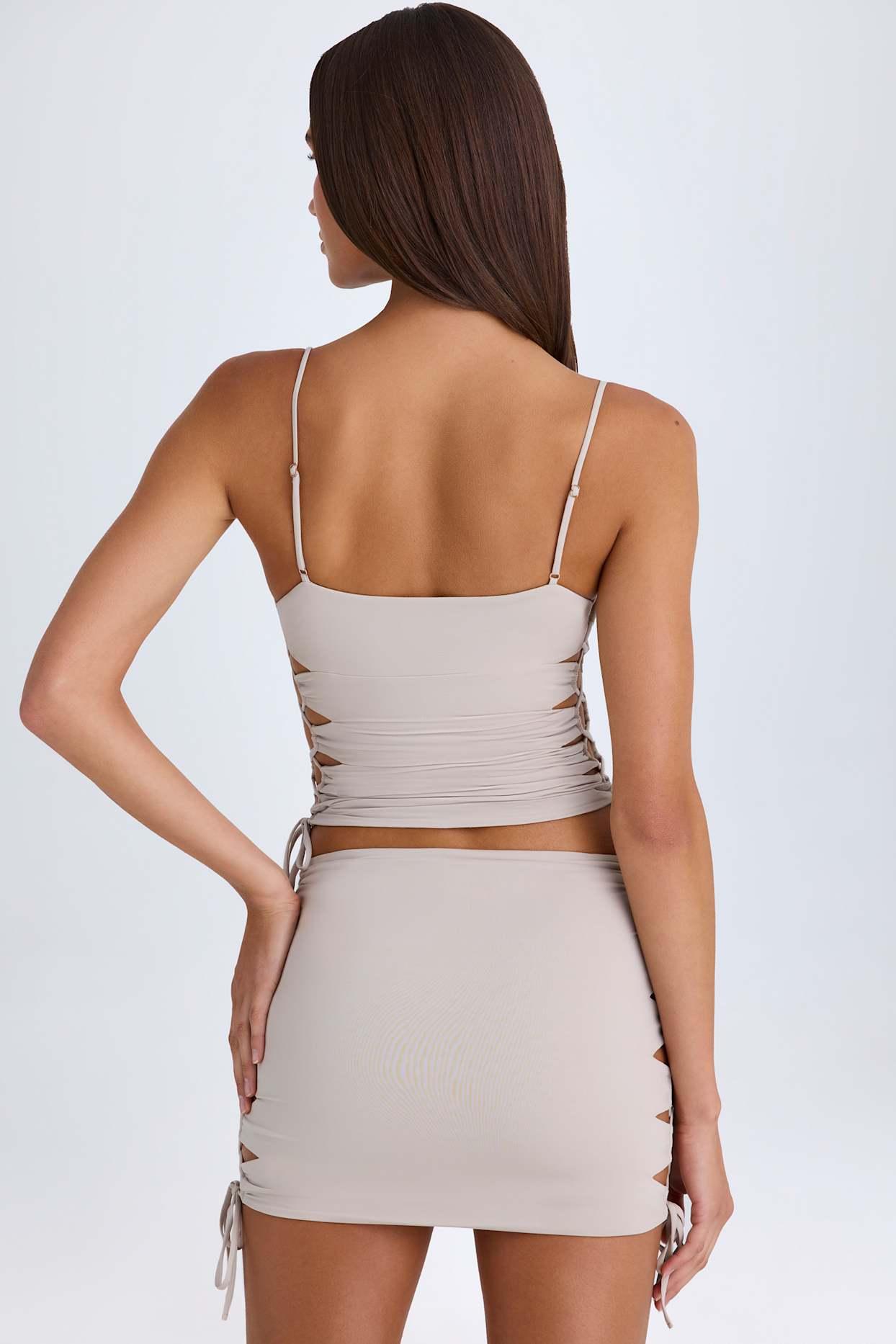Ruched Cut-Out Mini Skirt in Taupe Female Product Image