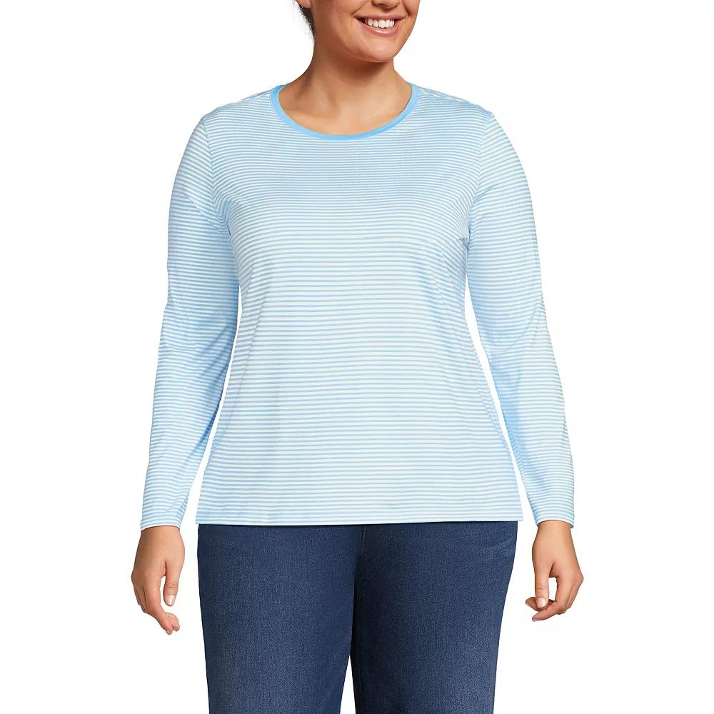 Plus Size Lands' End Long Sleeve Relaxed Supima Cotton Crewneck Tee, Women's, Size: 1XL, Bermuda Blue Stripe Product Image