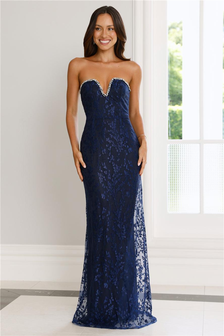 Wedded Wonders Strapless Maxi Dress Navy Product Image