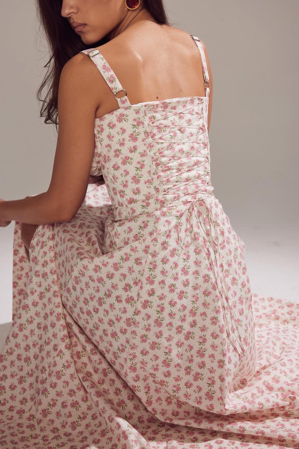 Carmen  white rosebud print cotton bustier sundress Product Image