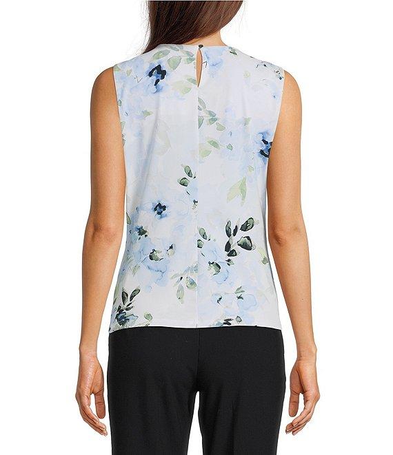 Calvin Klein Floral Sleeveless Pleat Crew Neck Cami Product Image