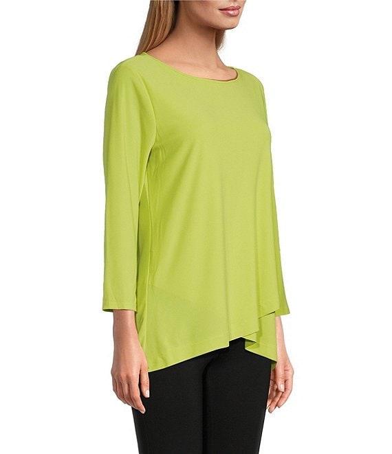 Slim Factor by Investments Crew Neckline High-Low Hem Back Button Top Product Image