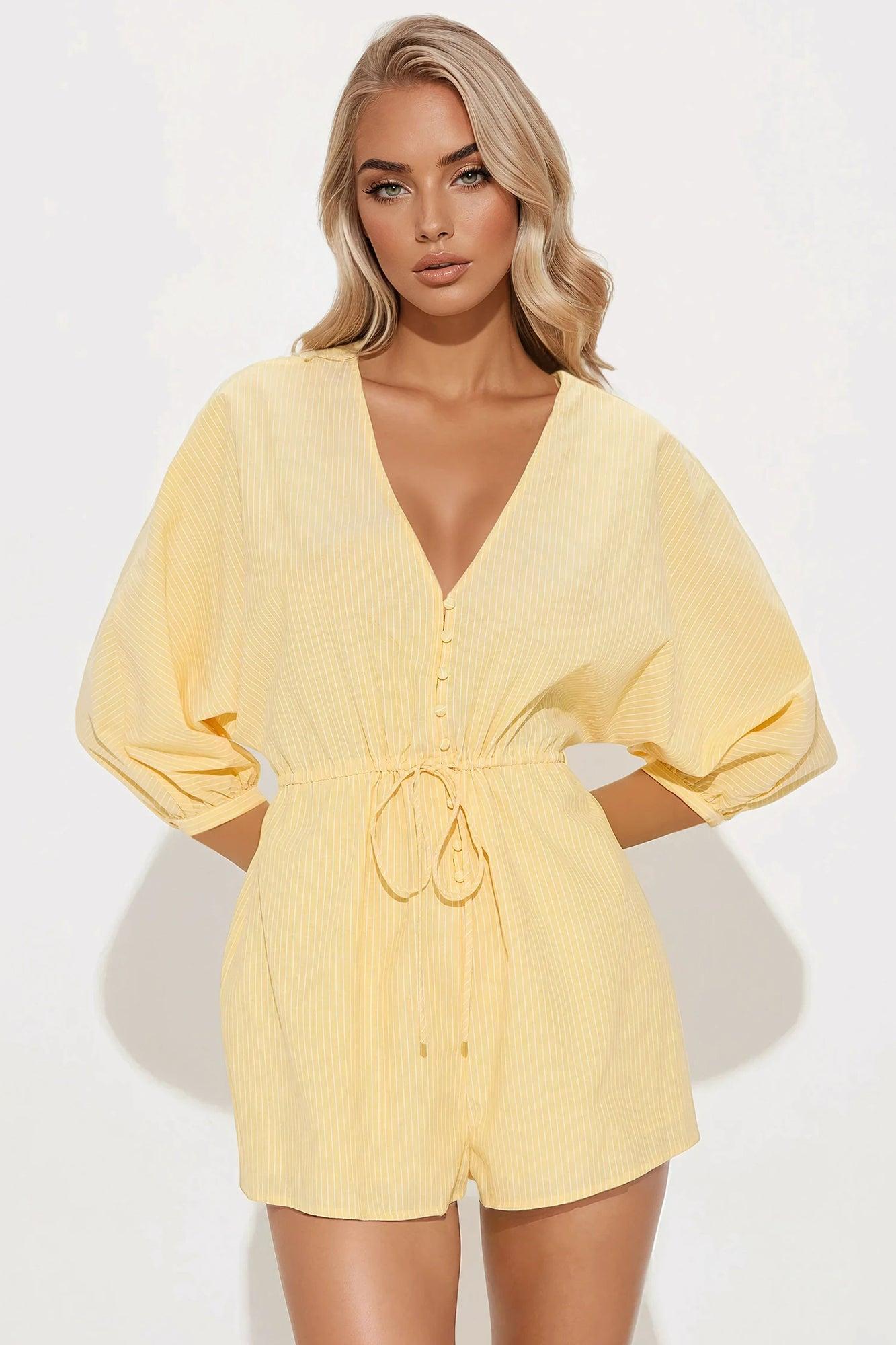 Maribel Linen Romper - Yellow Product Image