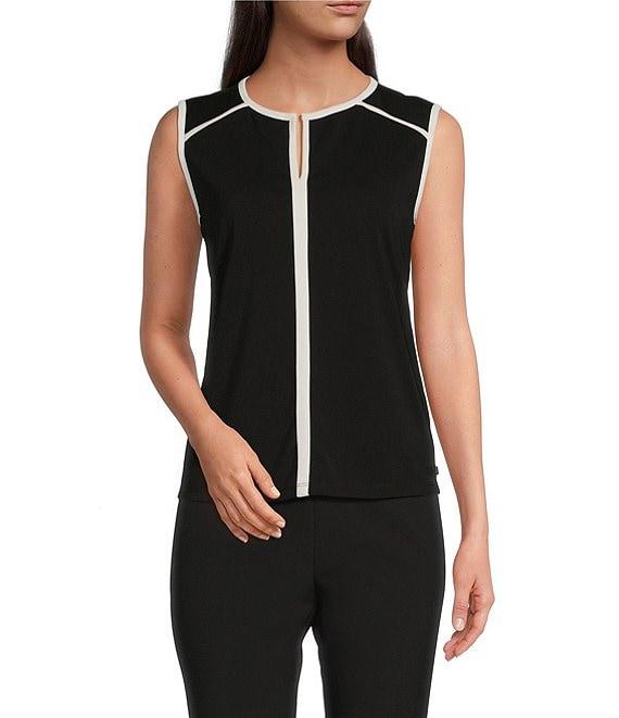 KARL LAGERFELD PARIS Sleeveless Keyhole Scoop Neck Contrasting Trim Cami Product Image