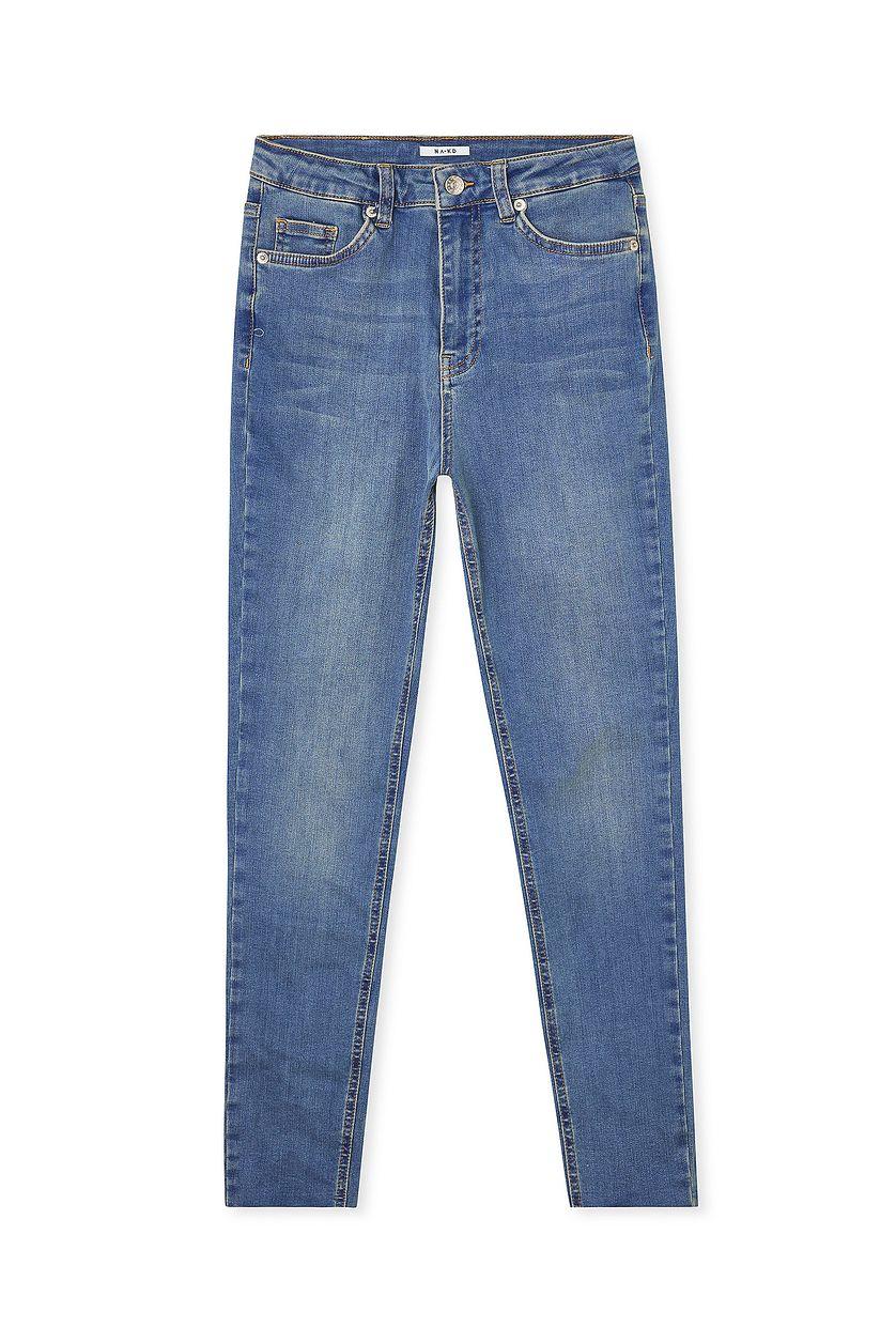 Skinny High Waist Raw Hem Jeans Product Image