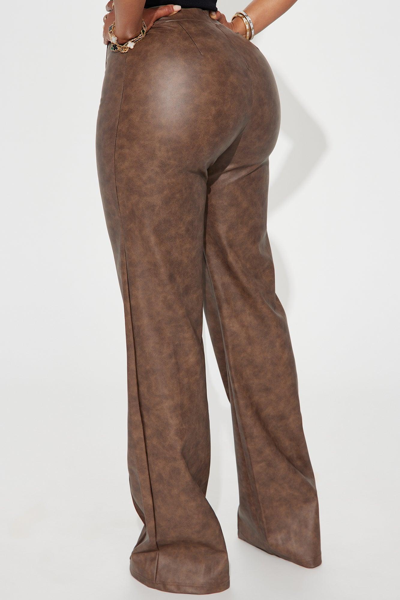 Victoria High Waisted Washed Faux Leather Dress Pants - Chocolate Product Image