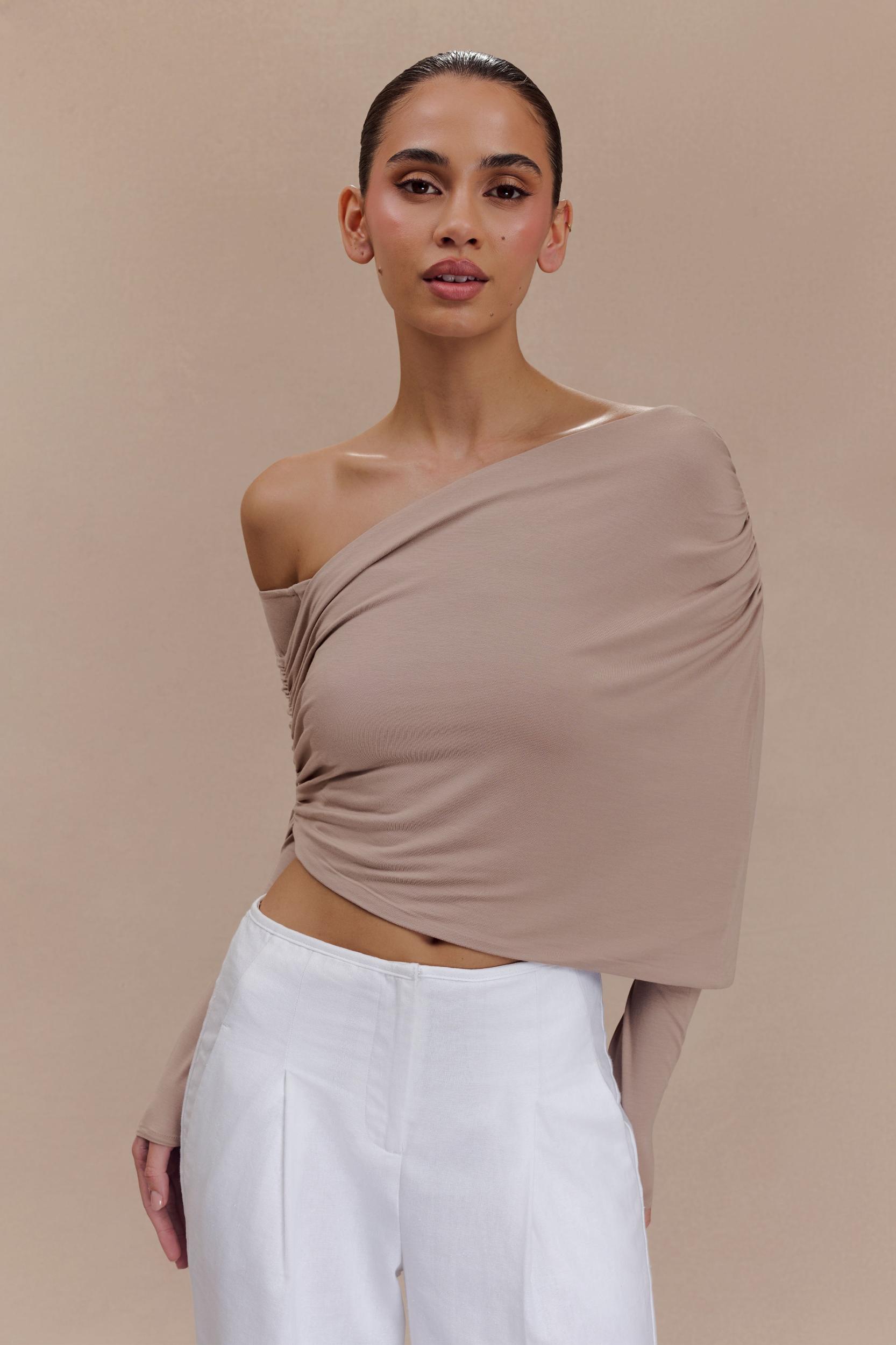 Corinna Modal One Shoulder Top - Mushroom Product Image