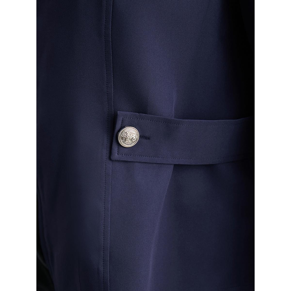 Plus Size Plain Button Detail Notched Zipper Blazer Indigo Women Office Plain Plain Sleeve Long Sleeve Notched collar 22-24/3X At the Office Blazers BloomChic Product Image
