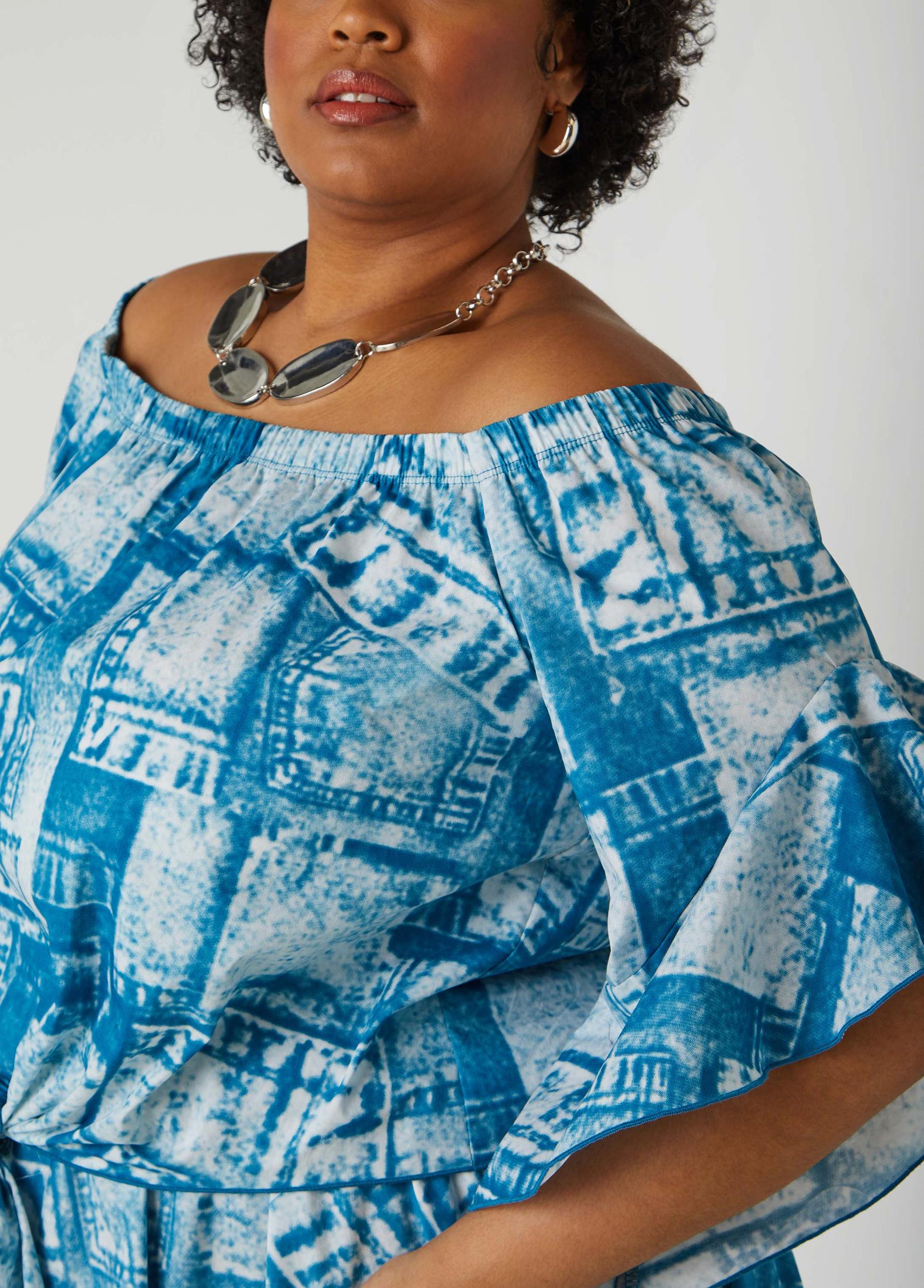 Off The Shoulder Denim Print Top Product Image