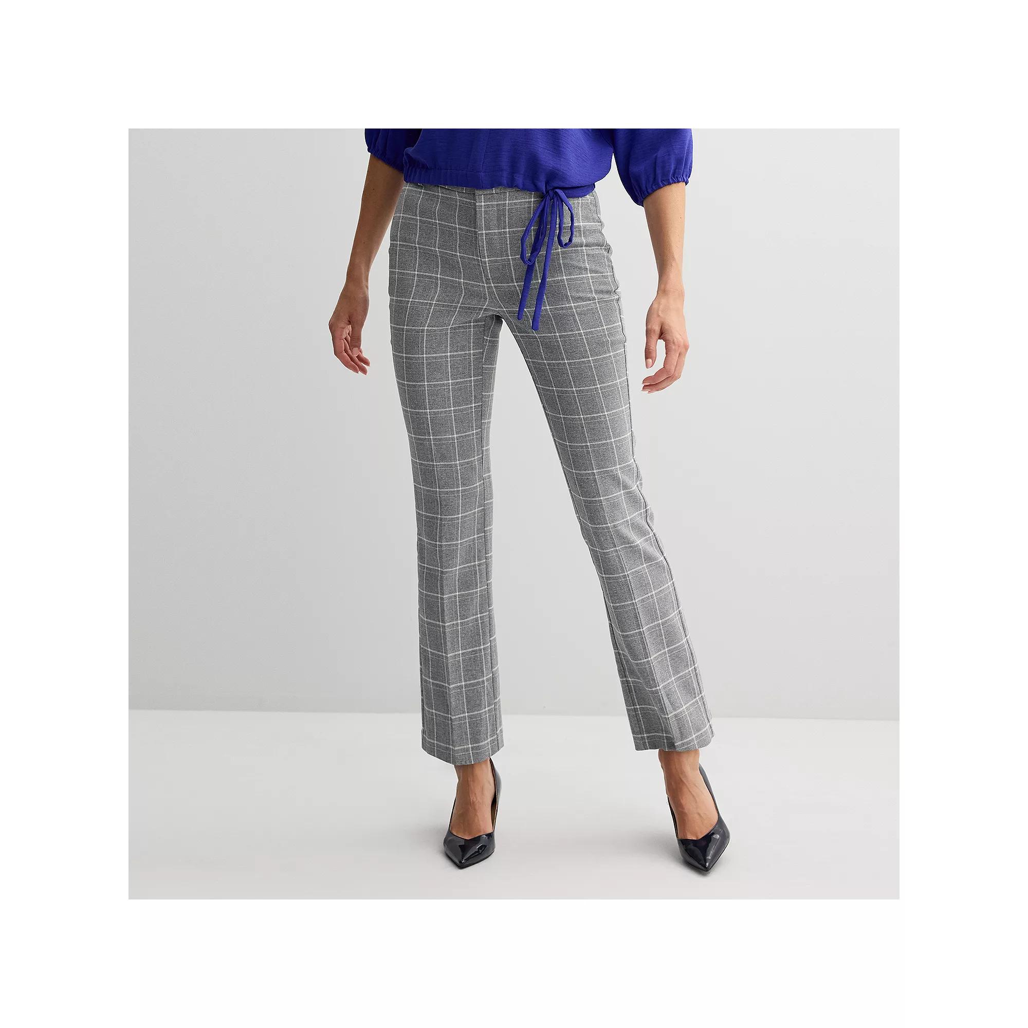 Women's Nine West Barely Bootcut Pant, Size: 12 Short, Grey Plaid Product Image