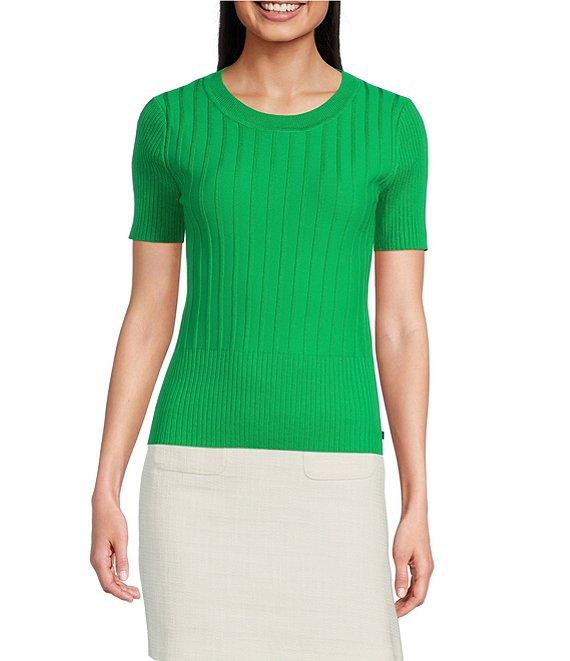 KARL LAGERFELD PARIS Knit Round Neck Short Sleeve Sweater Product Image