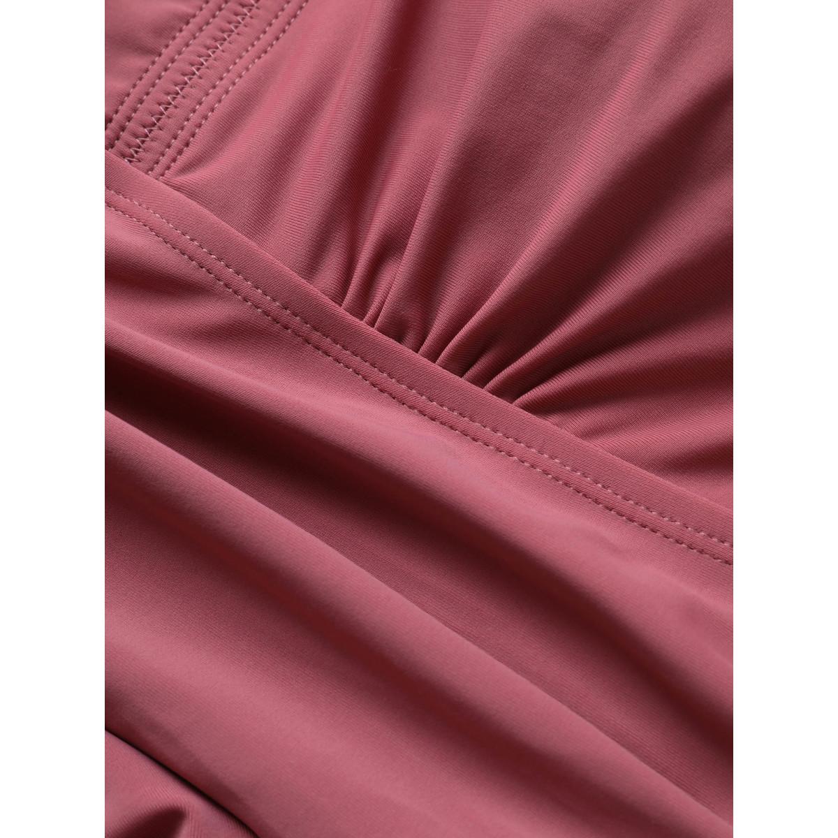 Plus Size Plain Gathered Knot Adjustable Straps Swim Dress Women's Swimwear Lilac Beach Bodycon V-neck High stretch Curve Swim Dresses BloomChic 28/5X Product Image