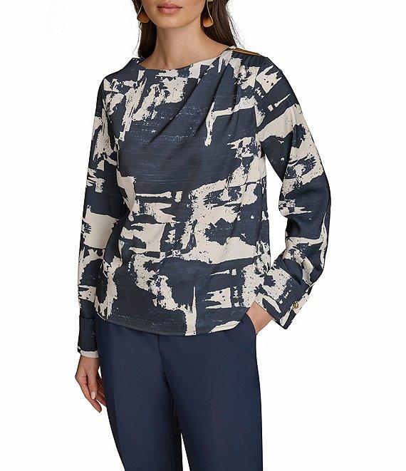 Donna Karan Gold Hardware Shoulder Crew Neck Long Sleeve Top Product Image