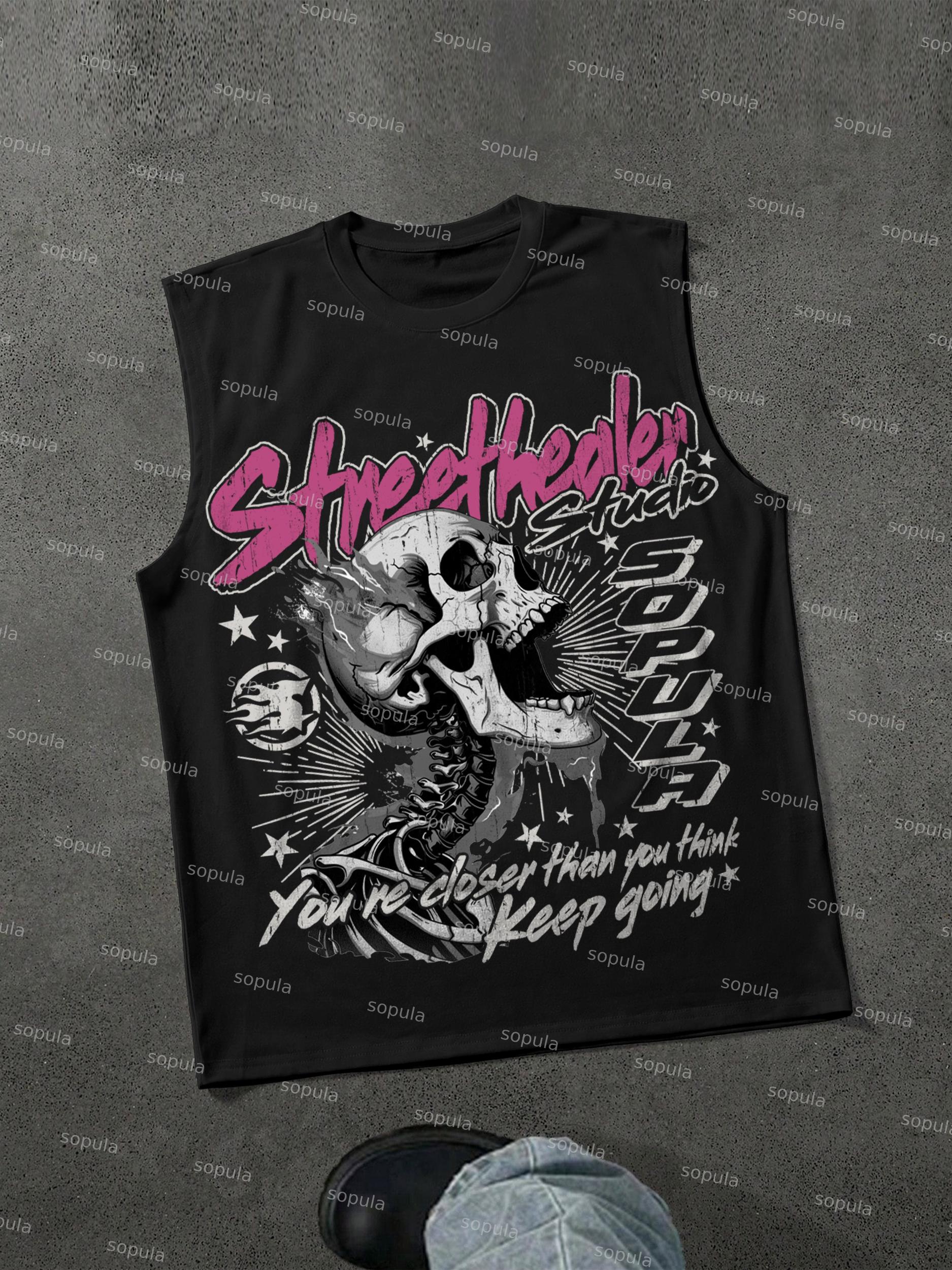 Street Healer Flaming Skulls Old Vintage Graphic Tank Top Product Image