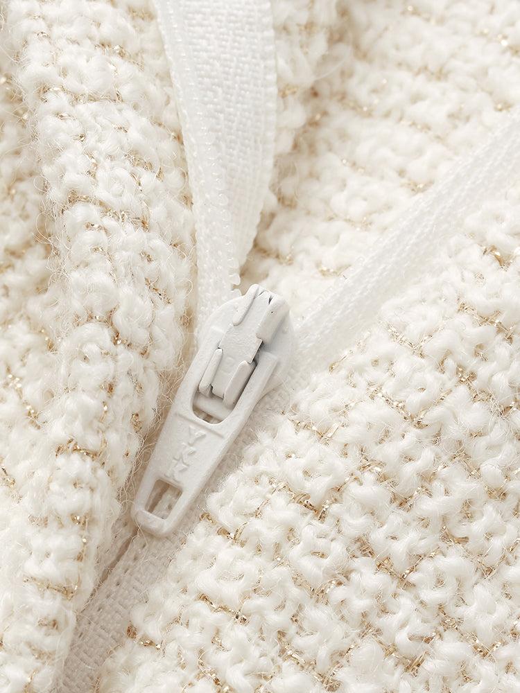 Ivory White Tweed A-Line Women Shorts Product Image