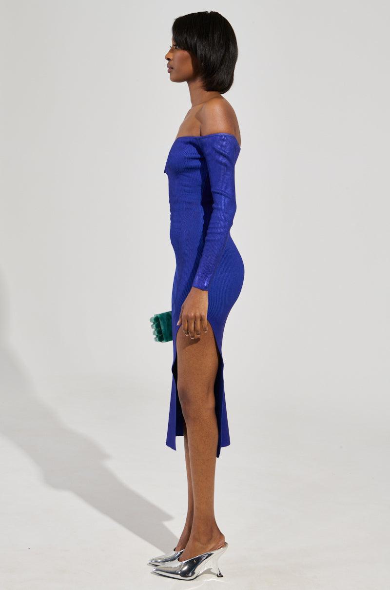 NOBODY'S BUSINESS BANDAGE MIDI DRESS IN BLUE Product Image