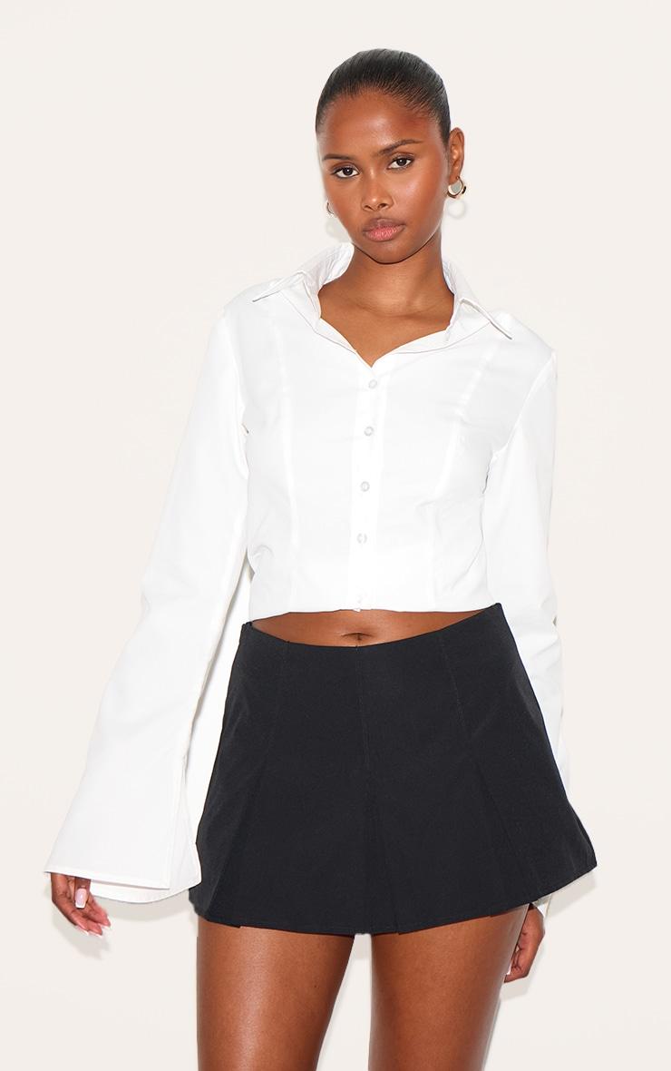 Black Tailored Woven Box Pleat Skater Skort Product Image